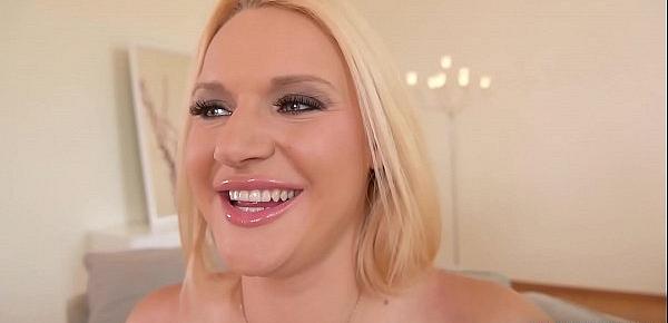  Busty seduction Dolly Fox fingers her shaved pussy during sexy interview